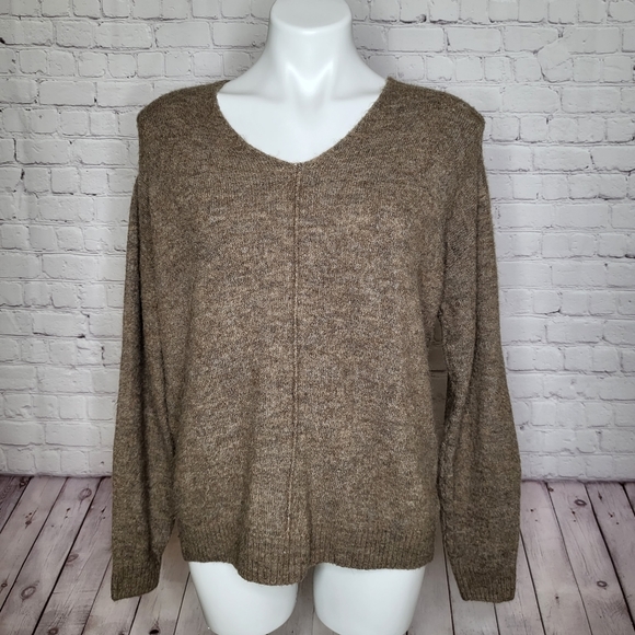 H&M Dark Tan Fuzzy V-Neck Sweater Size S - Picture 1 of 8